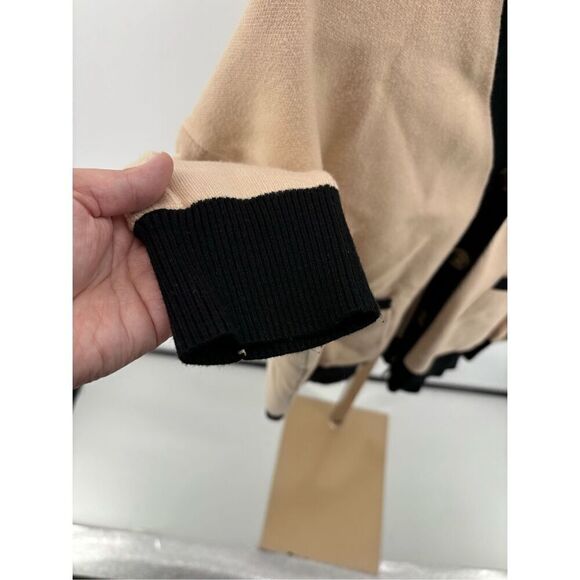 Monrow black tan color block cardigan with sleeve detail size medium old money - Picture 8 of 14